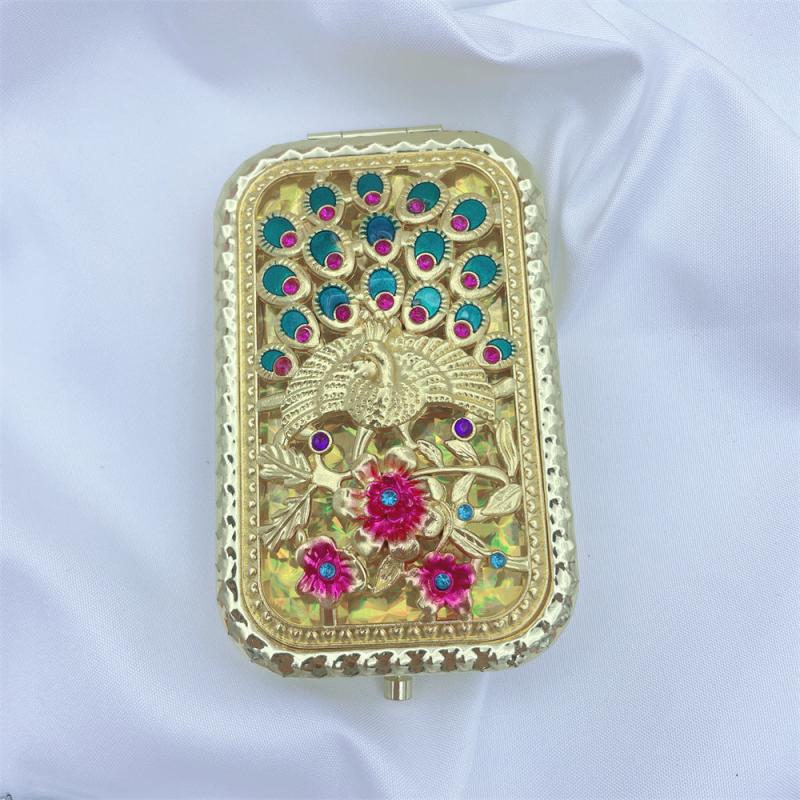 Hand Painted 3D Peacock Mini Folding Makeup Mirror