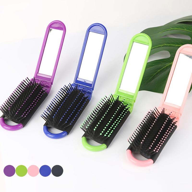 Compact Portable Folding Hair Comb with Mirror
