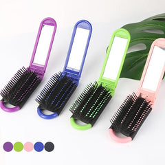 Compact Portable Folding Hair Comb with Mirror