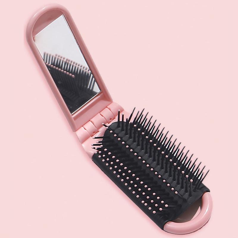 Compact Portable Folding Hair Comb with Mirror
