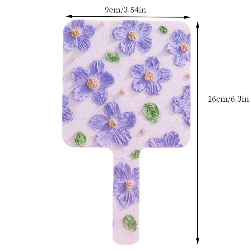 Flower Pattern Hand Mirror for Girls and Women Portable Cosmetic Touch up Mirror