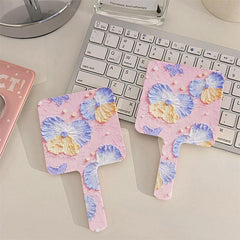 Flower Pattern Hand Mirror for Girls and Women Portable Cosmetic Touch up Mirror