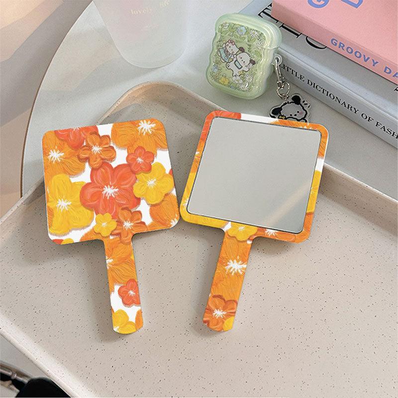 Flower Pattern Hand Mirror for Girls and Women Portable Cosmetic Touch up Mirror