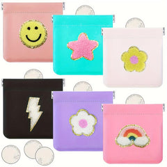 6PCS Self Closing Pocket Cosmetic Bag PU Waterproof Coin Purse