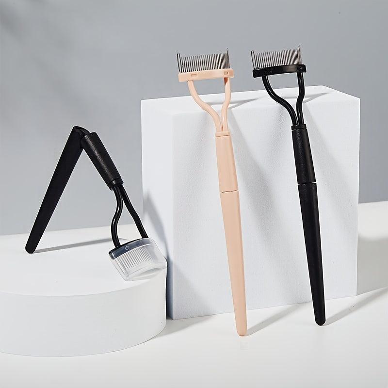 Portable Metal Eyelash Curler w/ Foldable Brush for Makeup Curl & Beauty