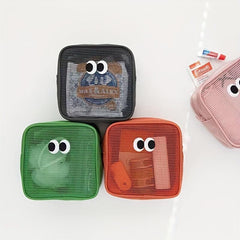 2pcs Cartoon Eyeball Makeup Bag Portable Organizer Women's Makeup Sundries