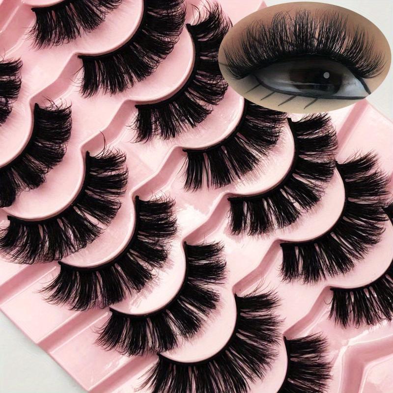 7 Pairs Thick Cross Eyelashes Natural Faux Mink Lashes Cat Eye 6D Fluffy Eyelash