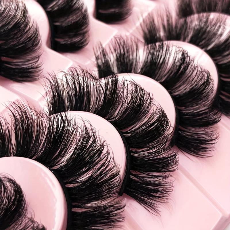 7 Pairs Thick Cross Eyelashes Natural Faux Mink Lashes Cat Eye 6D Fluffy Eyelash