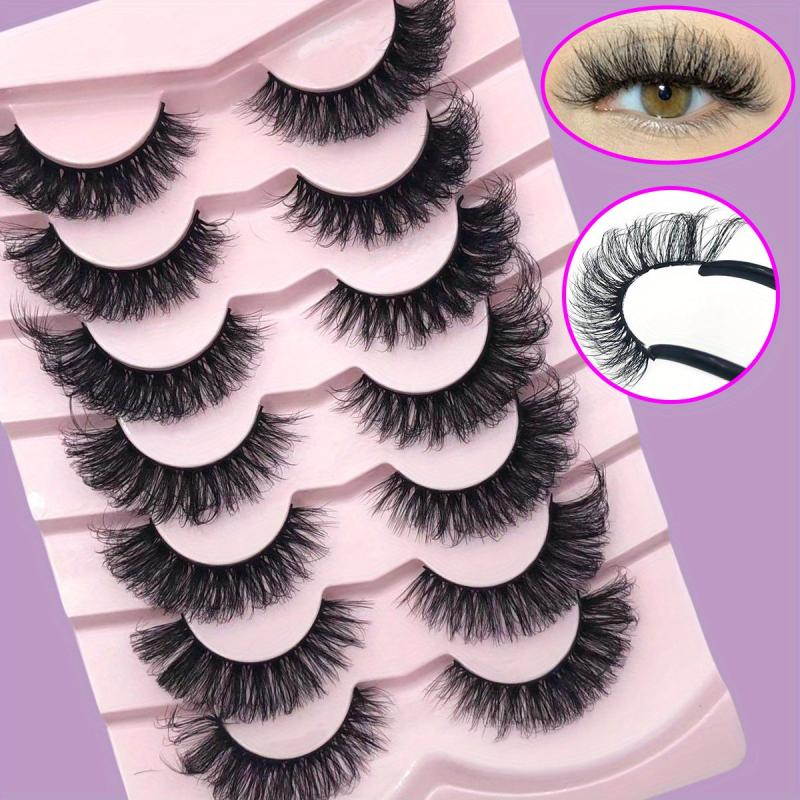 7 Pairs Thick Cross Eyelashes Natural Faux Mink Lashes Cat Eye 6D Fluffy Eyelash