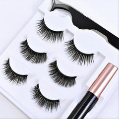 3 Pairs Magnetic False Eyelashes Set with Eyeliner and Tweezers