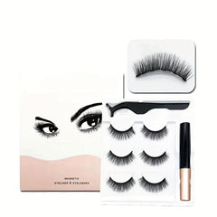 3 Pairs Magnetic False Eyelashes Set with Eyeliner and Tweezers