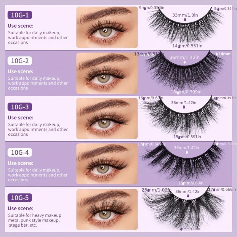10 Pairs Fluffy Natural False Eyelashes Set with Tools