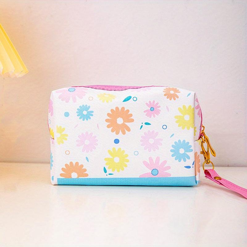 Cherry Print Square Makeup Bag Cartoon PU Toiletry Bag