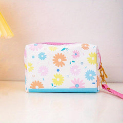 Cherry Print Square Makeup Bag Cartoon PU Toiletry Bag