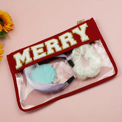 Chenille Letter Bag Clear Flat Pouch PVC Cosmetic Bags