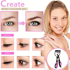 Eyelash Curler and Eyebrow Brush Kit for Women with Silicone Refills Pads