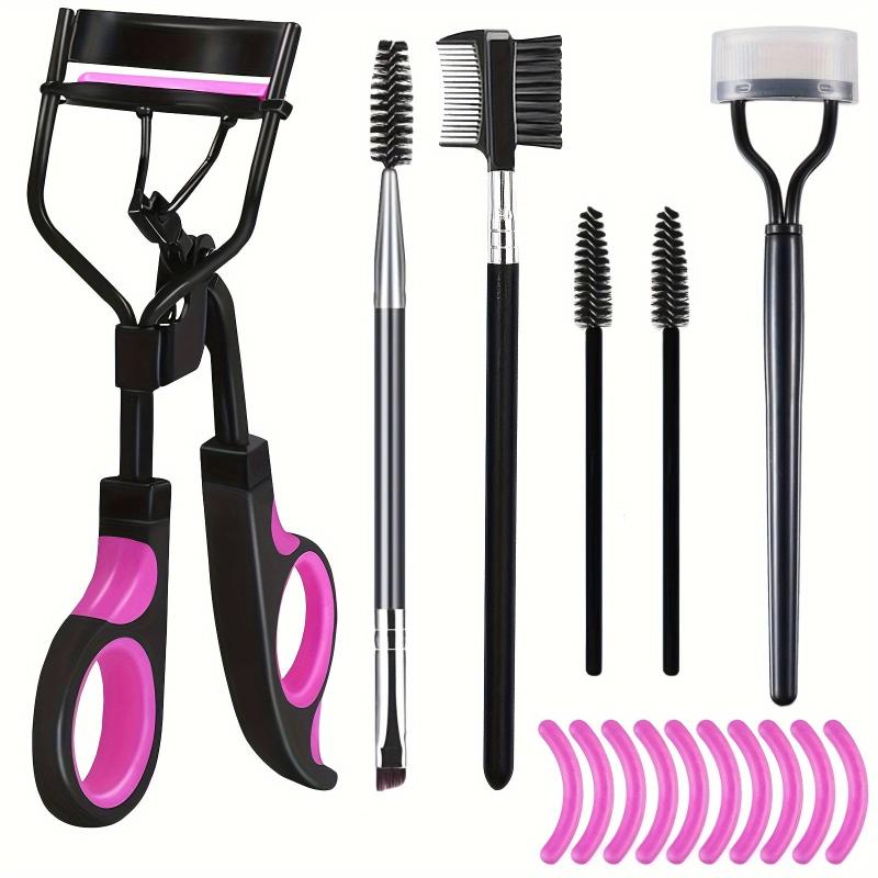 Eyelash Curler and Eyebrow Brush Kit for Women with Silicone Refills Pads