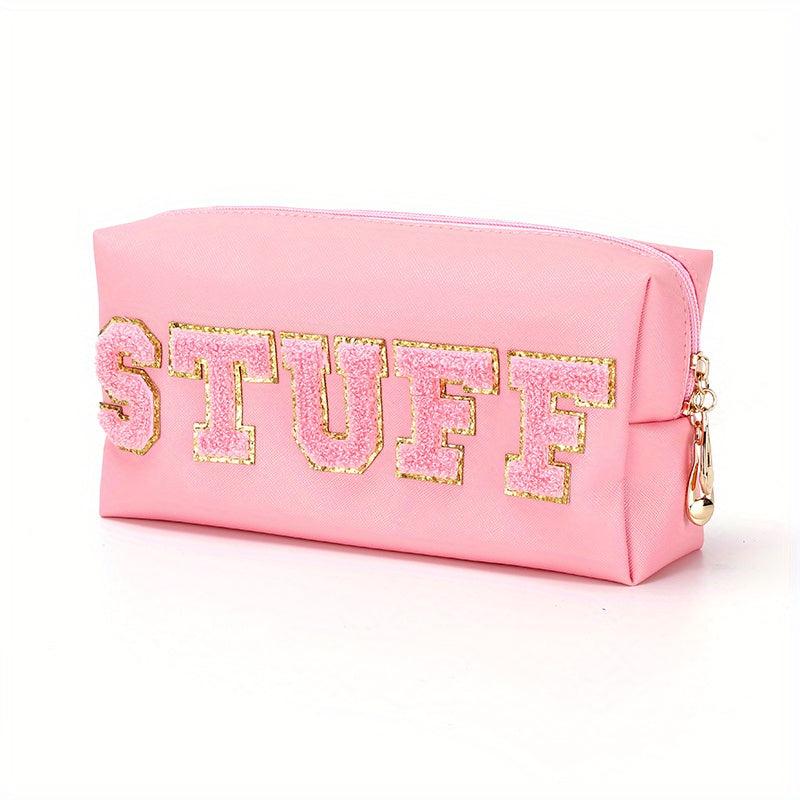 Chenille Patch Cosmetic Toiletry Bag with Zipper Pouch