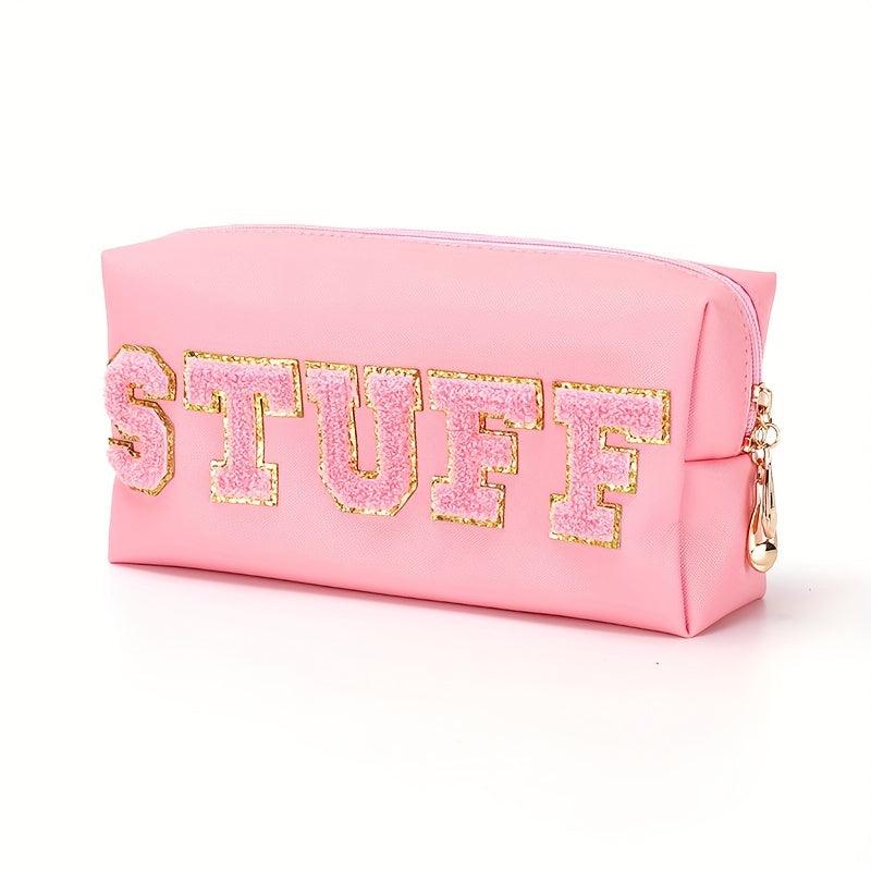 Chenille Patch Cosmetic Toiletry Bag with Zipper Pouch