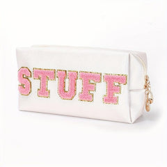Chenille Patch Cosmetic Toiletry Bag with Zipper Pouch