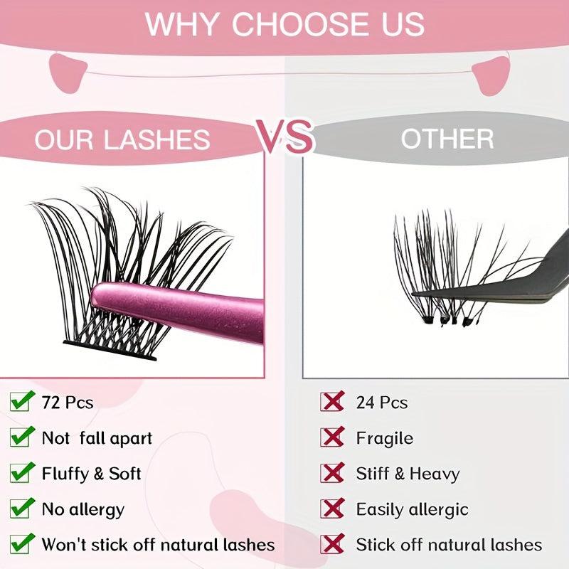 72 Lash Clusters DIY Eyelash Extensions D Curl Volume Individual Lashes 100 Wisp
