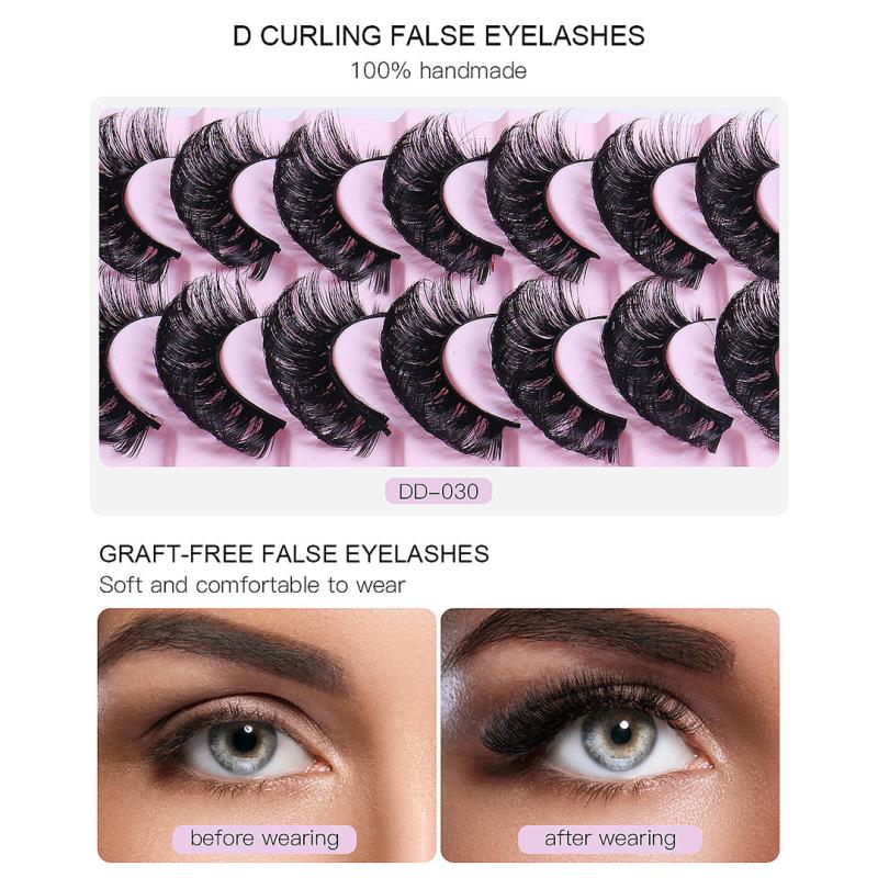 10 Pairs Fluffy 3D Mink DD Curl Lashes Natural Long Reusable Eyelash Extensions