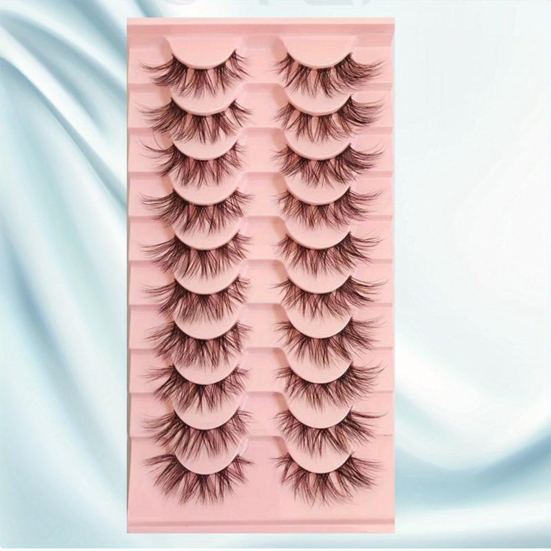 10 Pairs Natural Style Brown False Eyelashes Soft Fluffy Lightweight Reusable
