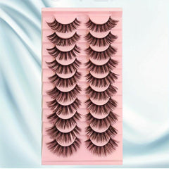 10 Pairs Natural Style Brown False Eyelashes Soft Fluffy Lightweight Reusable