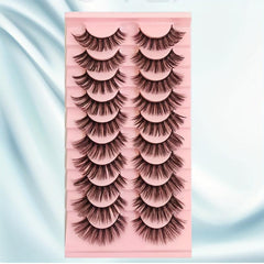 10 Pairs Natural Style Brown False Eyelashes Soft Fluffy Lightweight Reusable