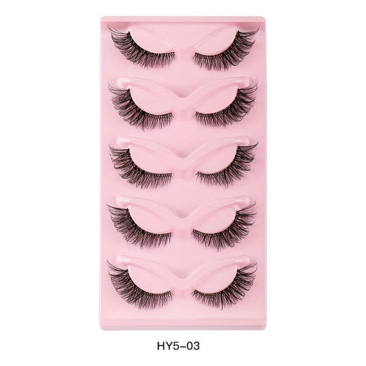 5 Pairs Cat Eye False Eyelashes Natural Thick Curling Lashes for Big Eye Makeup