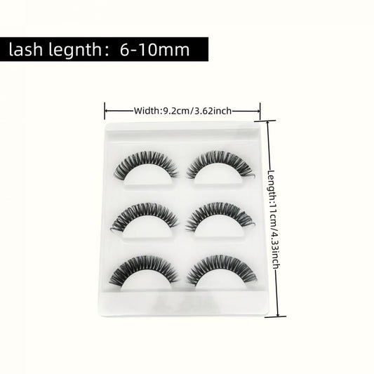 3 Pairs False Eyelashes 6 10mm Length D Curling Natural Fluffy Faux Mink Lashes