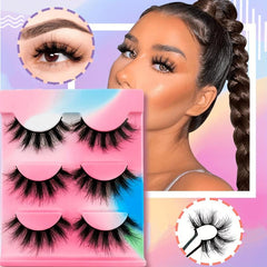 3 Pairs Fluffy 3D Mink Lashes Cruelty-Free Reusable Short Natural Eyelashes