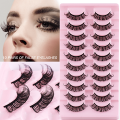 Curling Thick Volume Lashes Natural Look False Eyelashes 10 Pairs