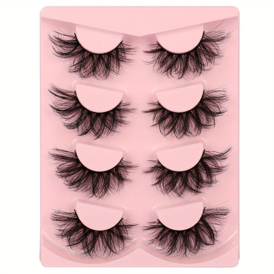 4 Pairs Fluffy Faux Mink Lashes Wispy Natural Cross Eyelashes