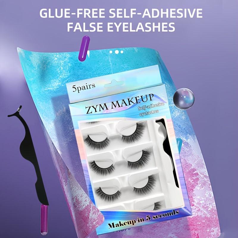5 Pairs Holographic Self-Adhesive Eyelashes with Tweezers