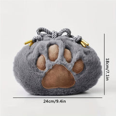 Plush Cat Paw Makeup Bag Drawstring Fluffy Travel Cosmetic Case