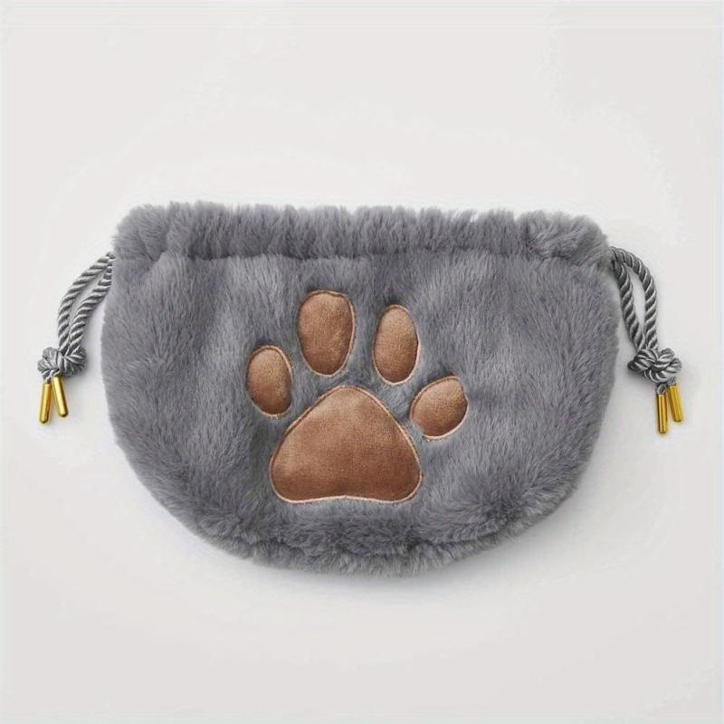 Plush Cat Paw Makeup Bag Drawstring Fluffy Travel Cosmetic Case