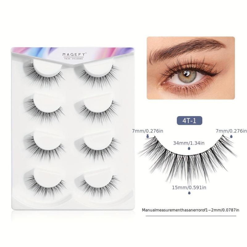 4 Pairs 3D False Eyelashes Faux Mink Hair Slim Thick Curling Lashes