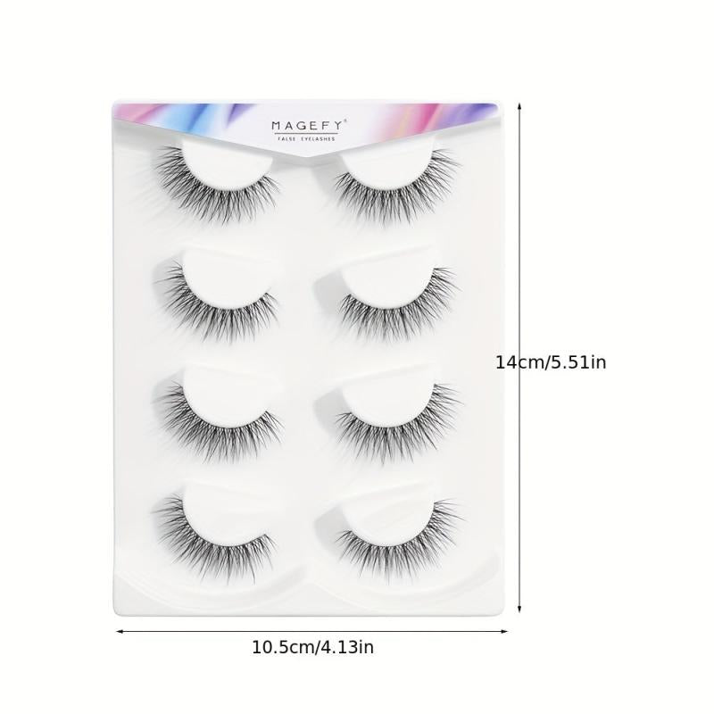 4 Pairs 3D False Eyelashes Faux Mink Hair Slim Thick Curling Lashes