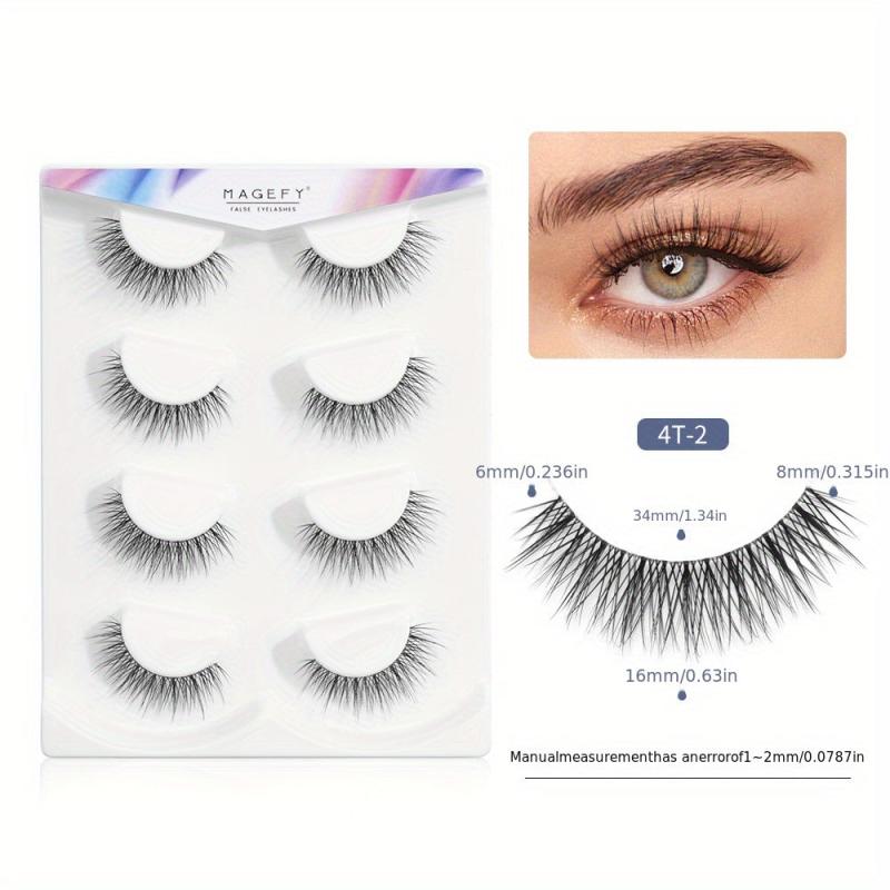 4 Pairs 3D False Eyelashes Faux Mink Hair Slim Thick Curling Lashes