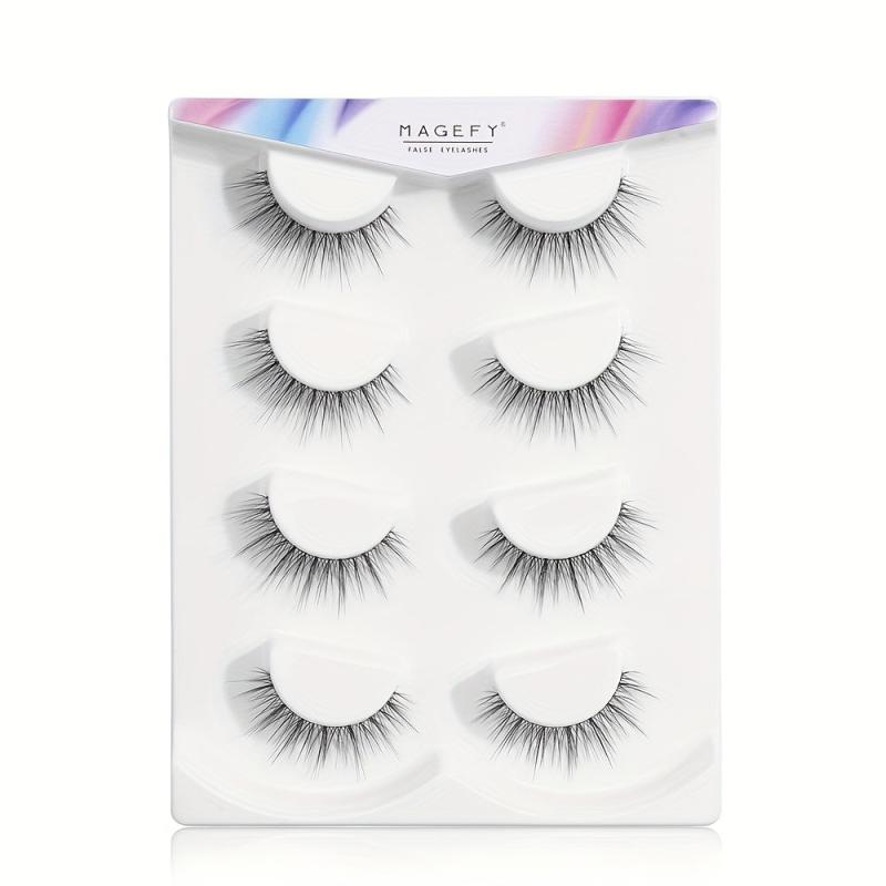 4 Pairs 3D False Eyelashes Faux Mink Hair Slim Thick Curling Lashes