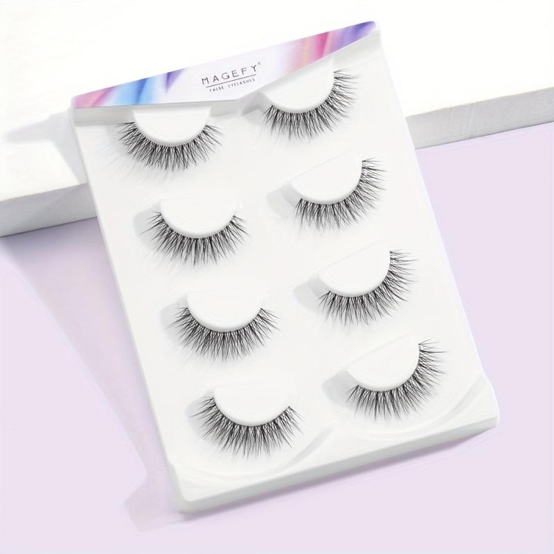 4 Pairs 3D False Eyelashes Faux Mink Hair Slim Thick Curling Lashes