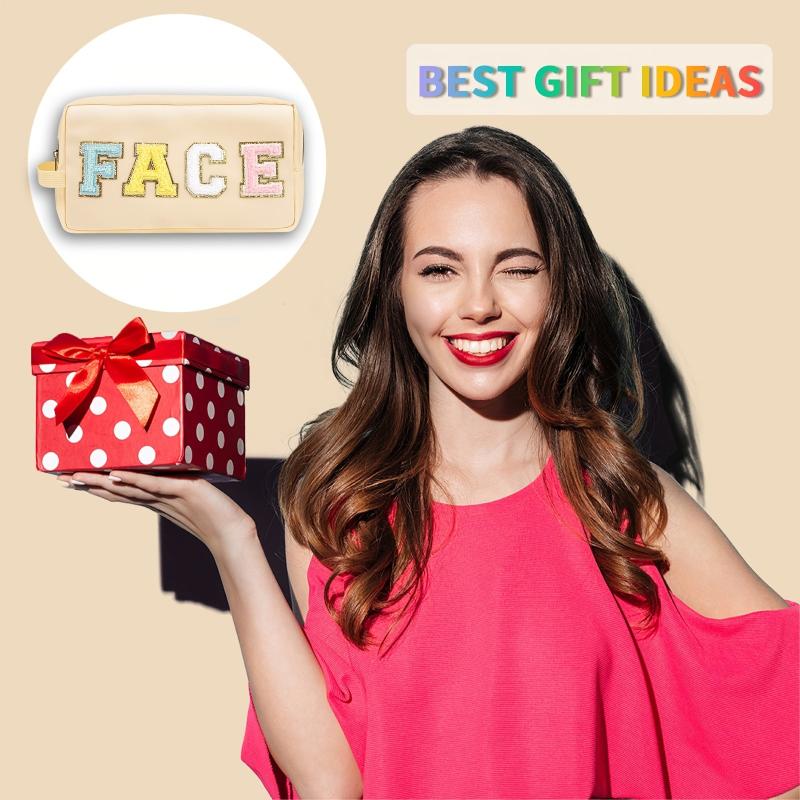 Preppy Makeup Bag With Strap Nylon Waterproof Travel Toiletry Bag For Women