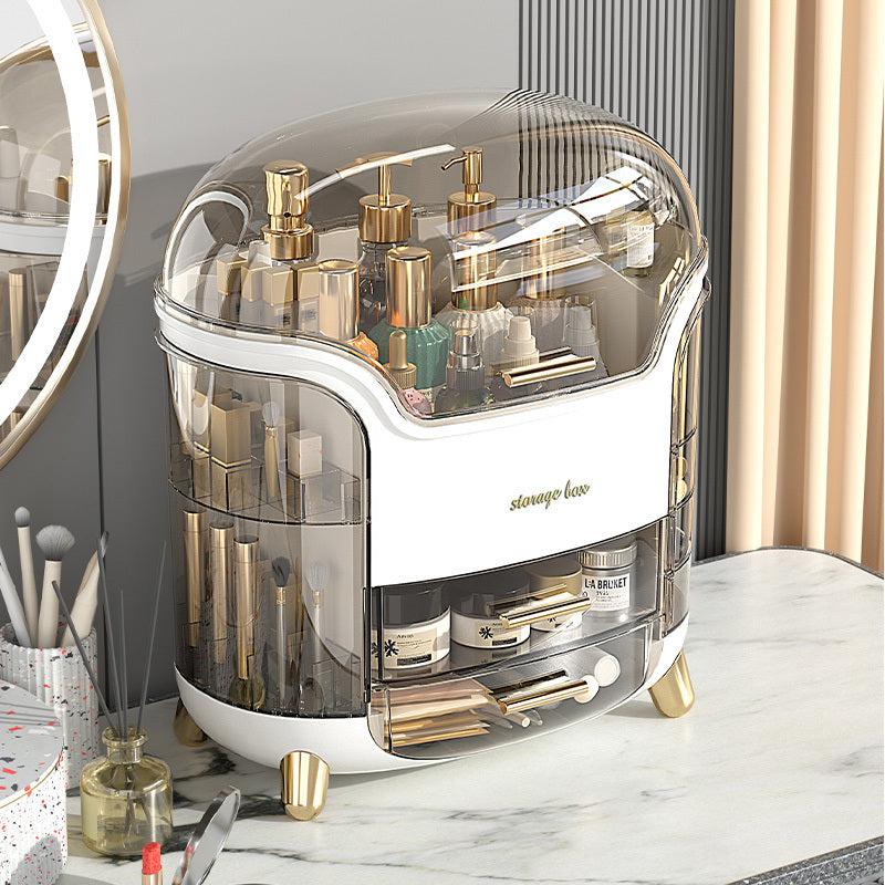 Large Dustproof Cosmetic Storage Box with Lid and Drawers Makeup Organizer