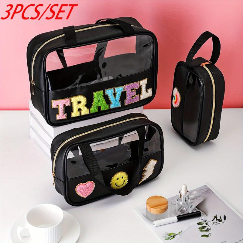 Waterproof Chenille Letter Patch Makeup Bag Stylish Cosmetic Bag for Women