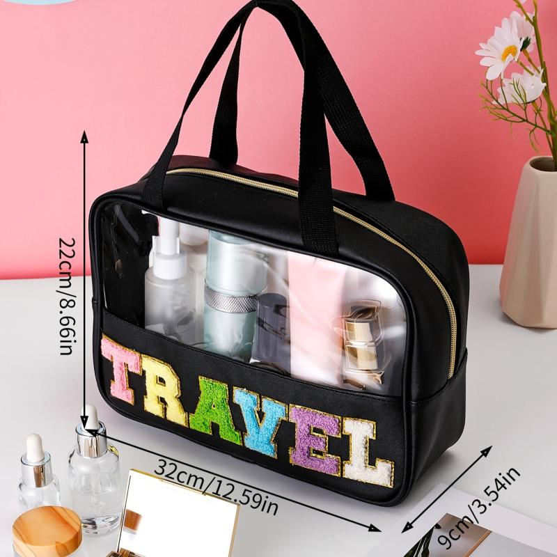 Waterproof Chenille Letter Patch Makeup Bag Stylish Cosmetic Bag for Women