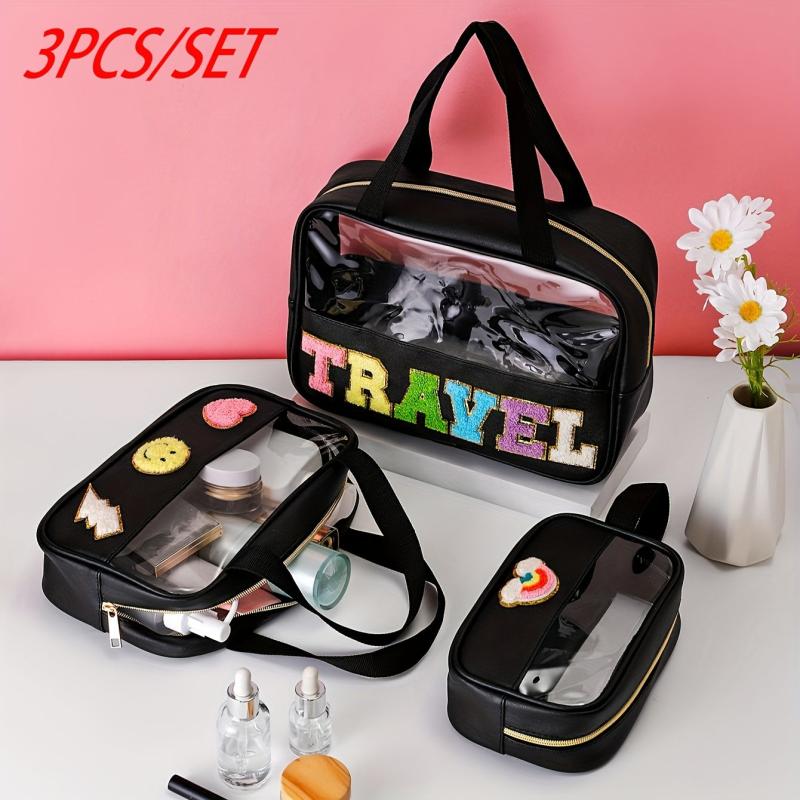 Waterproof Chenille Letter Patch Makeup Bag Stylish Cosmetic Bag for Women