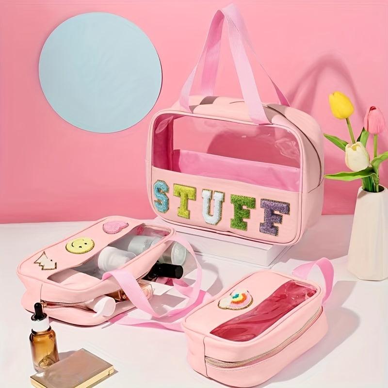 Waterproof Chenille Letter Patch Makeup Bag Stylish Cosmetic Bag for Women
