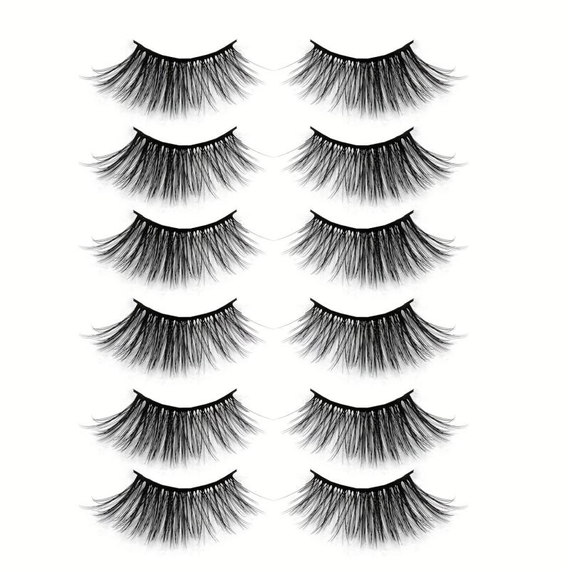 6 Pairs C Curling Fluffy Volume False Eyelashes Natural Cross Slender Lashes