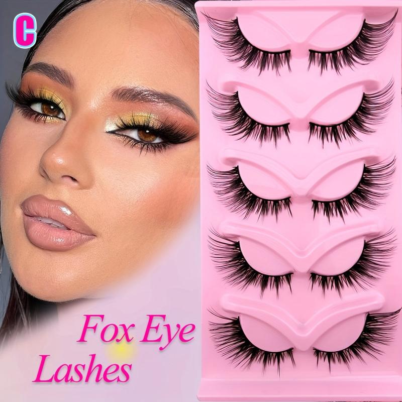 5 Pairs Fox Eye Lashes 21mm Long Cat Eye Look Wispy Thick False Eyelashes